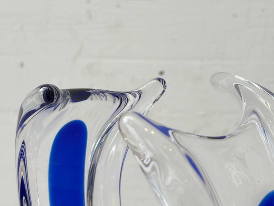 Image 1 of Vase en cristal de Murano à décor bleu, Italie, années 1970