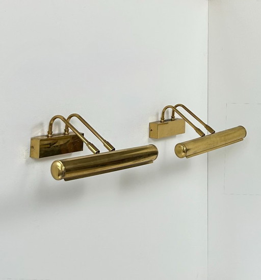 Coppia di applique vintage regolabili in ottone patinato, Francia, 1970