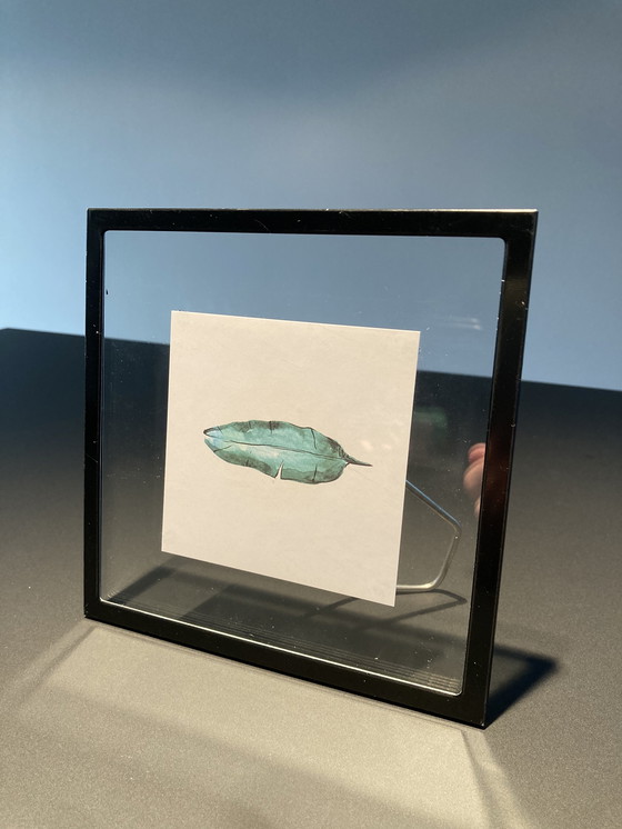 Image 1 of Picture frame with illustration of teal feather
