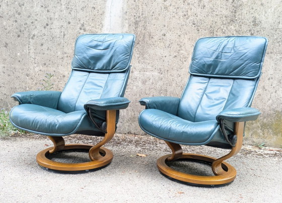 Image 1 of Stressless leren fauteuils van Ekornes, Noorwegen, 1980, set van 2