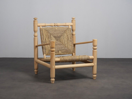 Fauteuil lounge en jonc de mer tressé, France, années 1970 – Wood, Vintage