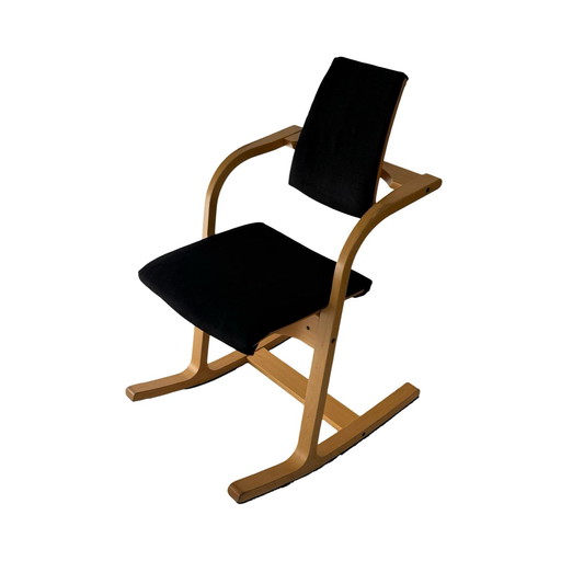 Peter Opsvik - Stokke - Actulum - Ergonomically Shaped Rocking Chair - Black Upholstery and Wooden Frame