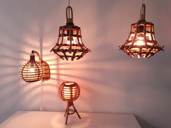 Image 1 of Set of 2 rattan hanging lamps, mcm hanging lamps, rattan bedside lamps