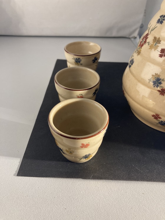 Image 1 of Likörset aus den 1960er Jahren: Flasche und 6 Porzellangläser