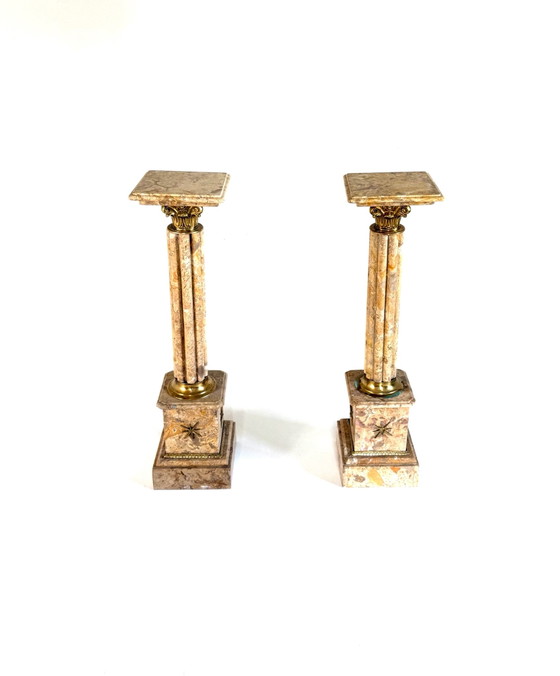Set aus 2 Marmor- & vergoldeten Bronze-Säulen, 1930er Jahre (photo 8 of 10)