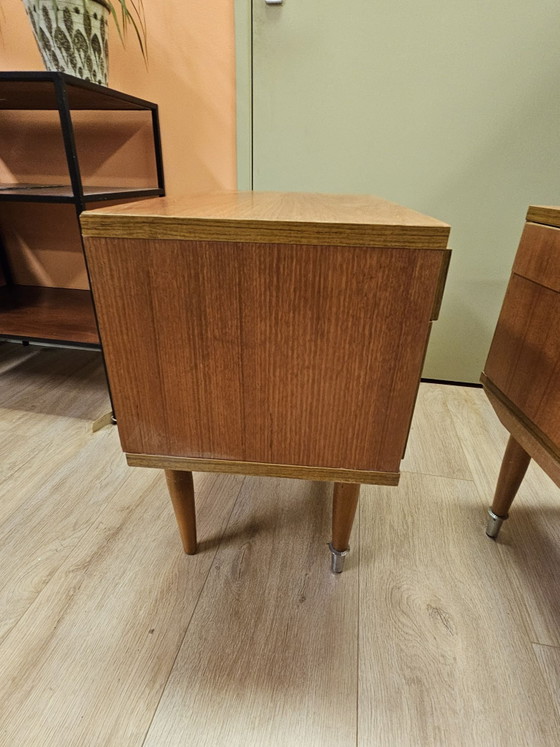 Set of 2 Teak Veneer Nightstands Nightstand Cabinet Drawer, Wood, Brown (photo 11 of 12)