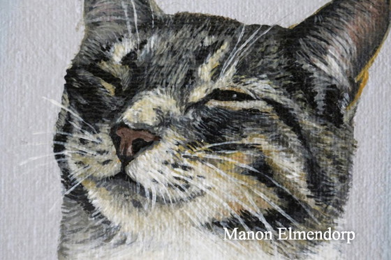 Image 1 of Original Hand-painted Cat Portrait 18 x 13 cm Art