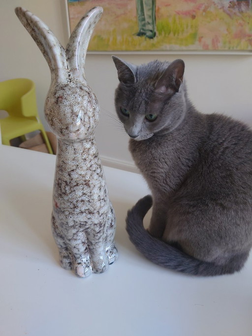 3-teiliges portugiesisches Keramik-Ostereier-Set mit Hasenmotiv