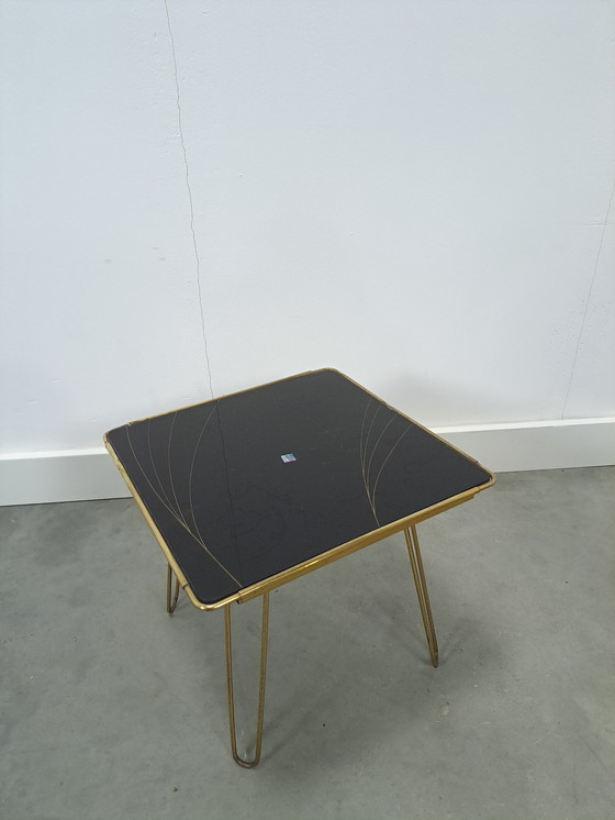Image 1 of Side Table With Brass and Black Glass Top, Plant Table No. 23