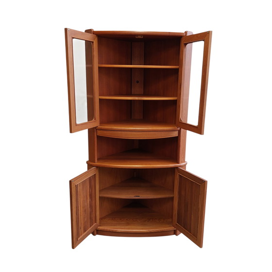 Image 1 of Mobile angolare danese d'epoca, vetrina angolare con illuminazione