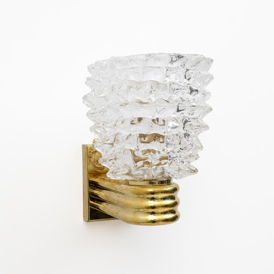 Image 1 of Paire de grandes appliques en laiton et verre de Murano Rostrato