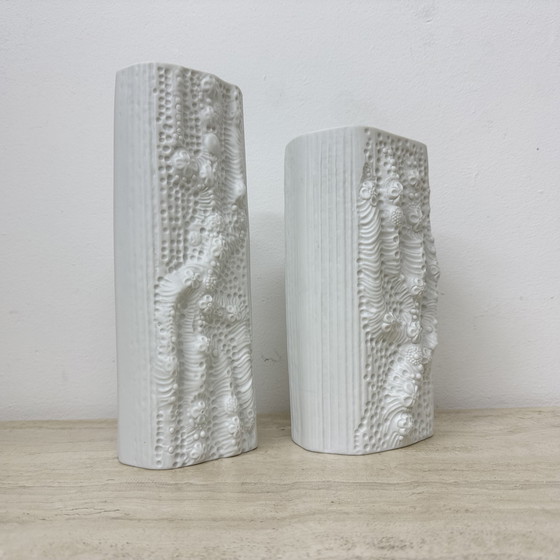 Image 1 of Martin Freyer for Rosenthal Bisque Relief Azu Vase Op Art 1970s