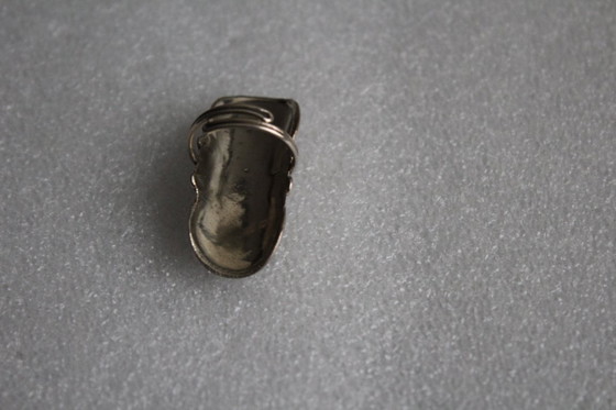 Image 1 of Large boho statement ring, handmade from alpaca silver with 2 small brown round semi-precious stones. Adjustable size.