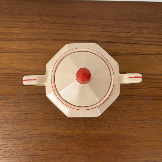 Image 1 of Digoin-Sarrguemines Art Deco Pink and Red Coffee/Tea Set