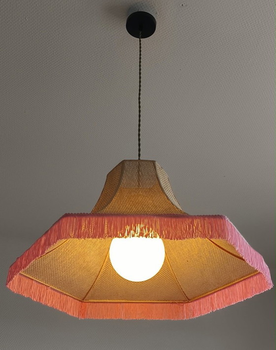 Decorazione vintage da appendere in juta e frange rosa – Lampade a sospensione, Rattan (photo 6 of 7)