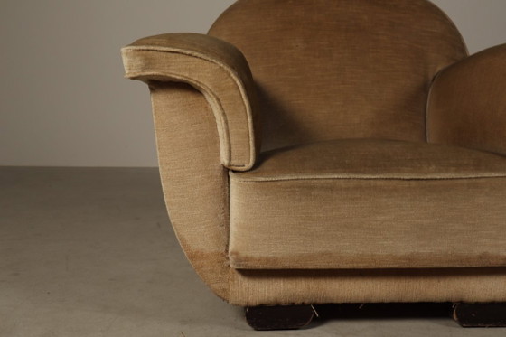 Image 1 of Art-Deco-Loungesessel mit originalem Samtbezug, Belgien, um 1930