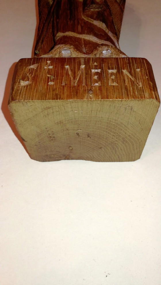 Image 1 of Statuette Religieuse Rétro Vintage en Bois Sculpté l'Abbé St Méen / 50's  