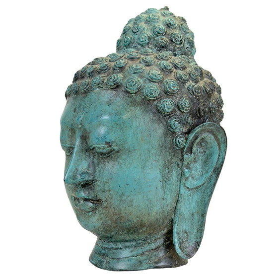 Cabeza de Buda de bronce patinado turquesa – Estilo Thai U Thong 26.5 cm – Esculturas, Bronze (photo 8 of 9)