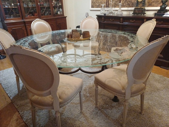 Image 1 of EXCLUSIEVE HANDGESLEPEN DESIGN EETTAFEL MET SMEEDIJZEREN VOET
