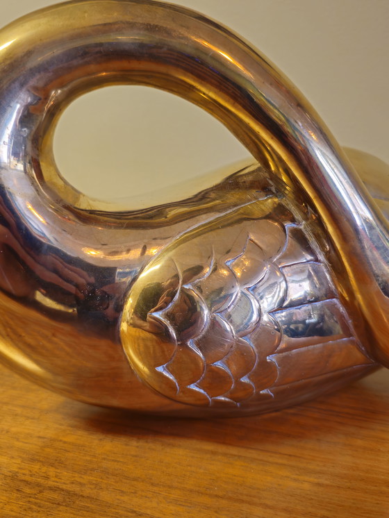 Image 1 of Vintage Zware Messing Zwanen Zwaan Vogels Beelden