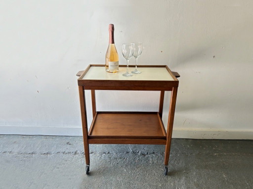 Mid Century Vintage Teak Drinks Trolley Bar Cart Removable Trays 1960s – serveerwagens, Wood