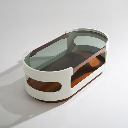 Couchtisch aus Holz und Glas im Space-Age-Stil, 1970er Jahre – salontafels