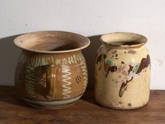 Coppia di Vasi per piante Antichi in Ceramica Smaltata, Europa Centrale, circa 1900, Marrone (foto 4 di 9)