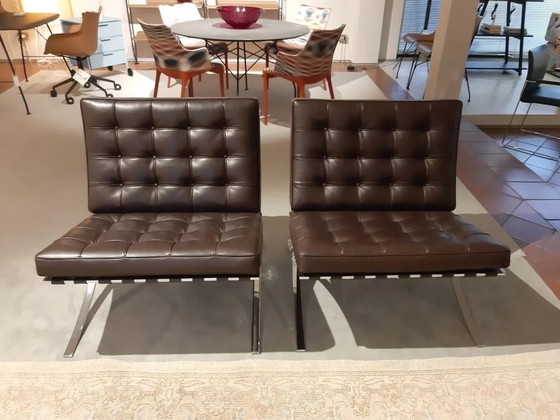 Image 1 of Knoll 2 New- Never-Unused Barcelona Armchairs In Venezia Leder Dunkelbraun Design L. Mies Van Der Rohe Und Lilly Reich 1929