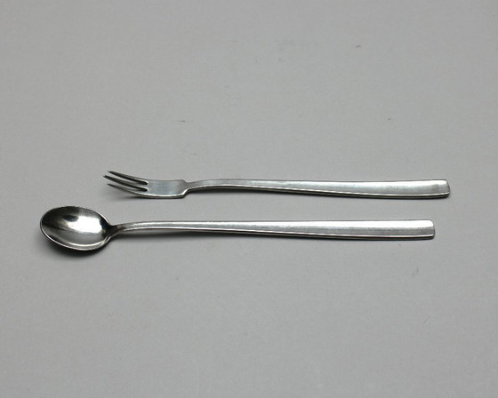 Image 1 of Folke Arström (1907-1997) - Gense Sweden - model Facette - 18-8 stainless steel - set van 6 lepels en 6 vorken (12x) 