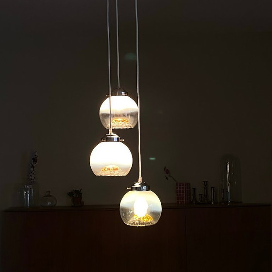 Image 1 of Murano Mazzega waterfall pendant light 3 glass globes 