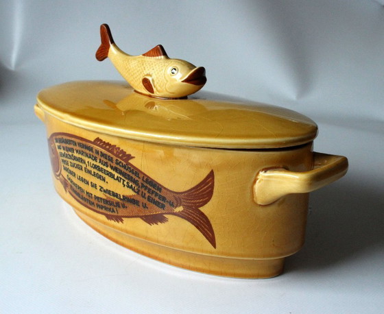 Image 1 of Grand plat de poisson Terrine de poisson avec recette - Céramique - Vintage