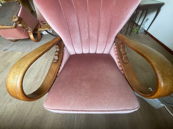 Image 1 of Set van 4 Art Deco fauteuils (ca. 1920-1950) | Opnieuw bekleed met roze fluweel