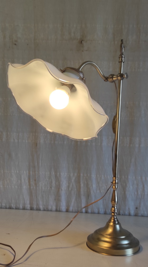 Image 1 of Articulated table lamp in brass and opaline glass - mid-20th century