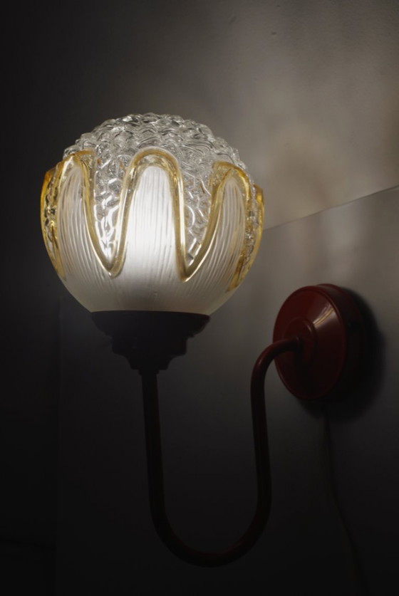 Red Wall Sconce Massive Belgium with Richard Essig Textured Glass Globe, Mid Century Space Age Lighting (photo 21 of 22)