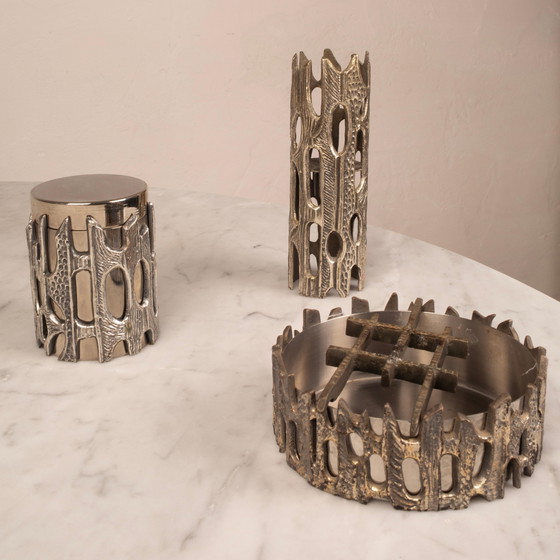 Set da tavola brutalista in bronzo argentato di Morbelli, Italia, anni '70 – Arte, Scrivanie (photo 17 of 18)