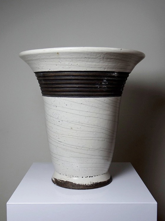 Image 1 of Grande lampada Raku moderna in beige e marrone Keramos Sèvres - René Hénon [...]