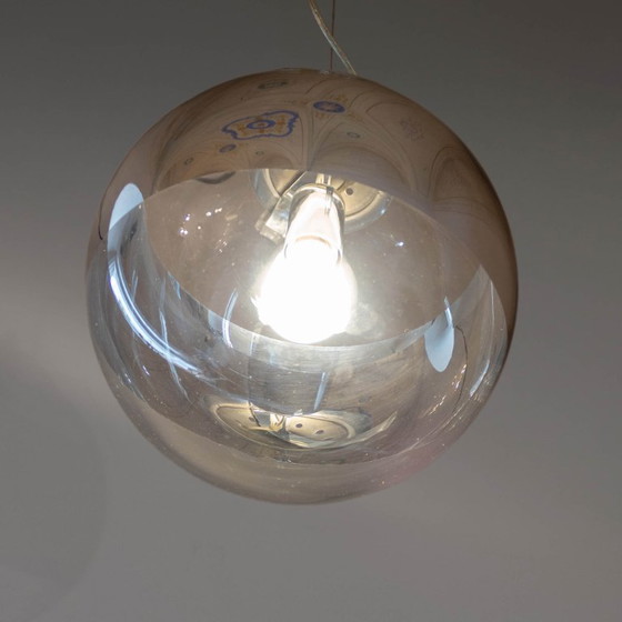 Image 1 of 1x Italian Modern Space Age Pendant Light, Glass & Silver Metal, 1980s