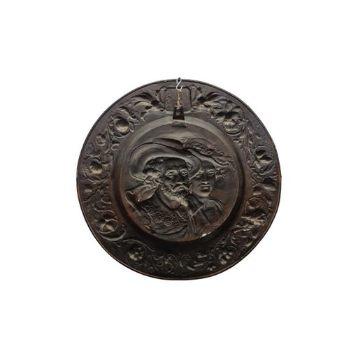 Antique copper wall plate Rubens with woman, 19th century