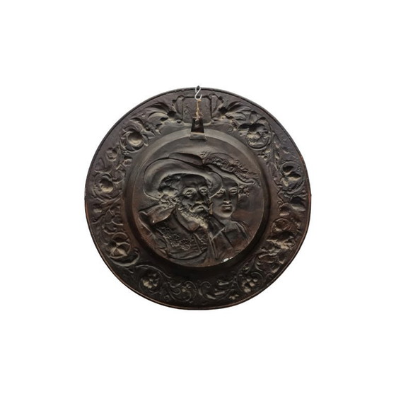Image 1 of Antico piatto da parete in rame Rubens con donna, XIX secolo
