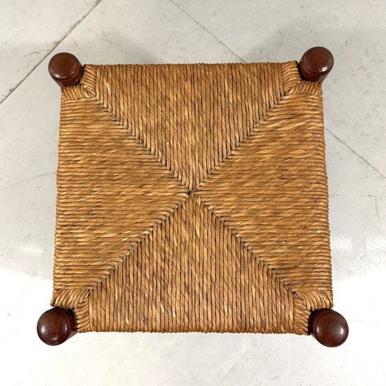 Image 1 of Taburete de roble con asiento de junco, años 50-60.