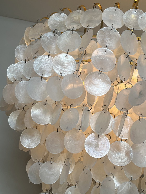 Image 1 of Xl lampe pendante vintage en coquillage capiz chandelier cadre doré