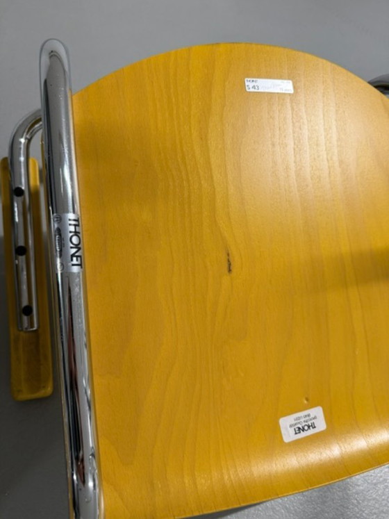 Juego de cuatro sillas cantilever Thonet Mart Stam Modelo S43, Sillas de comedor, Madera, Cromo, Amarillo (foto 14 de 15)