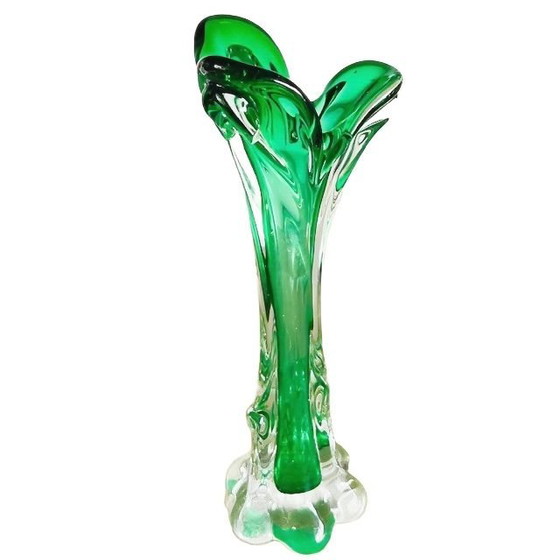 Vintage Mid-Century Murano Glass Tree Trunk Vase Green 1970s (photo 4 of 12)