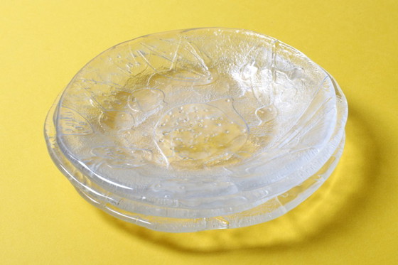 Image 1 of Set of 4 Kosta Boda Tropic Glass Dessert Plates, Scandinavian Fruit Design / 1989
