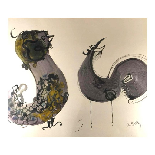 Anne Body, Le Grand Combat, Techniques Mixtes sur Papier, 1965