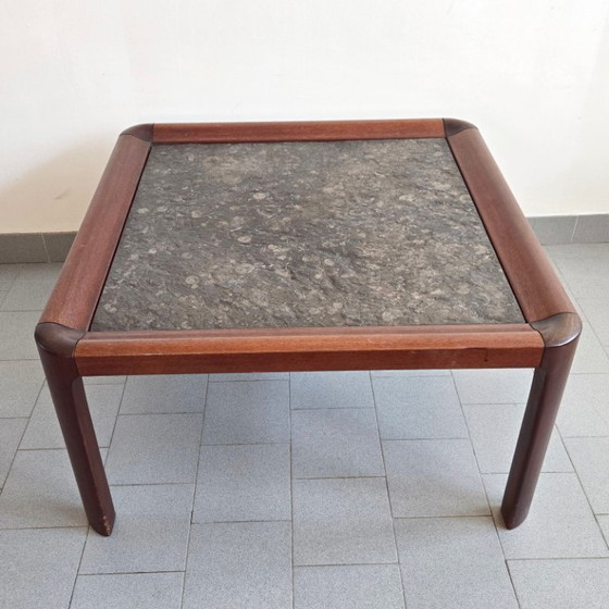 Image 1 of TABLE BASSE VINTAGE SCANDINAVE 1960 EN TECK PALISSANDRE & PIERRE DE SCHISTE 60S