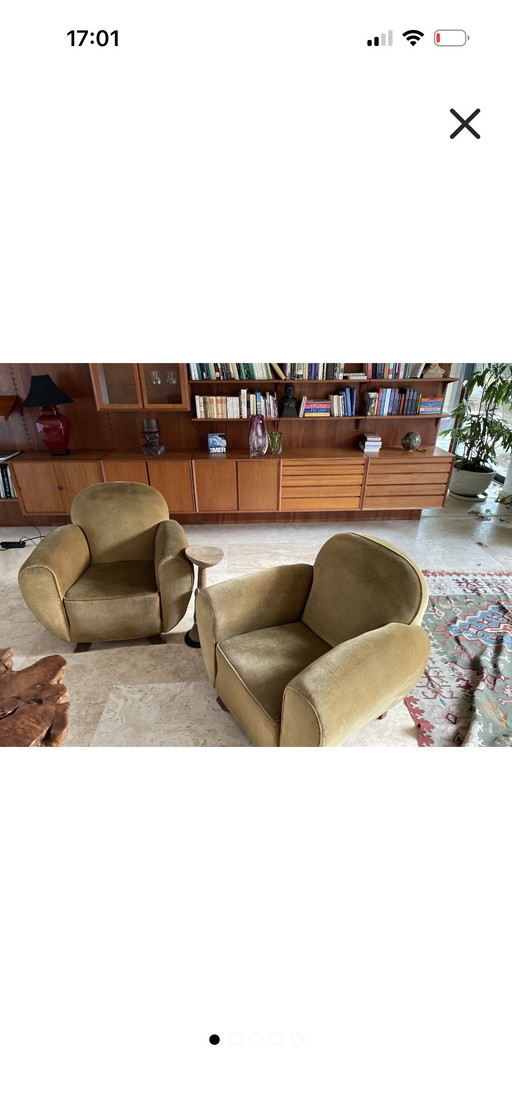 2x Art Deco fluwelen fauteuil
