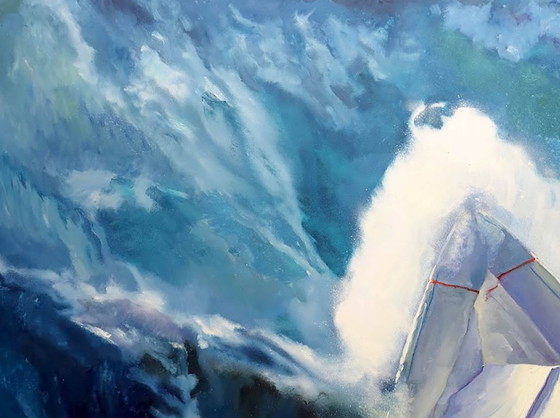Origineel olieverfschilderij, hedendaagse kunst, symboliek, zeegolf, storm – Schilderijen & Tekeningen, Canvas (photo 7 of 7)