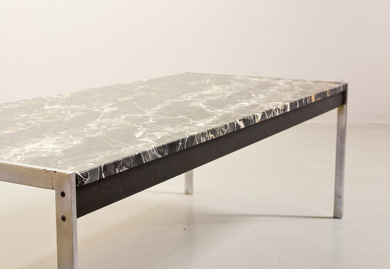Image 1 of Minimalistic and Exclusive Mid-Century Kho Liangh Black Italian Marble and Brushed Steel Coffee Table by Artifort