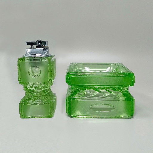 1970s Stunning Green Smoking Set By Antonio Imperatore in Murano Glass. Made in Italy